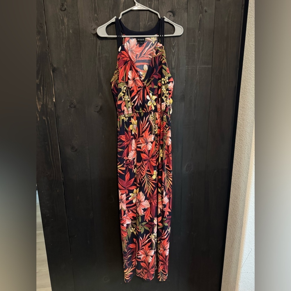 Enfocus Studio Navy and Coral Floral Dress